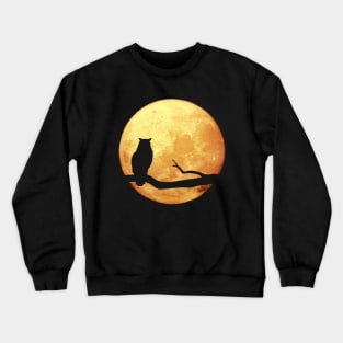 Yellow Moon Owl Shadow Halloween Design Crewneck Sweatshirt